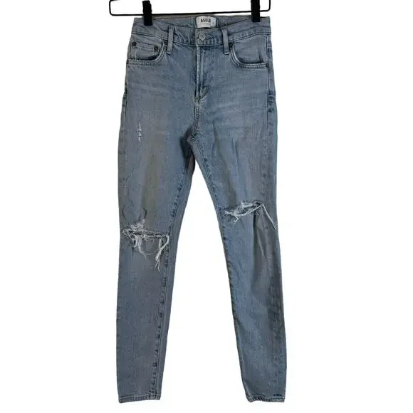 AGOLDE Womens Mid Rise Skinny Ankle Distressed Sophie Cotton Blend Light Wash 23 - Picture 1 of 9